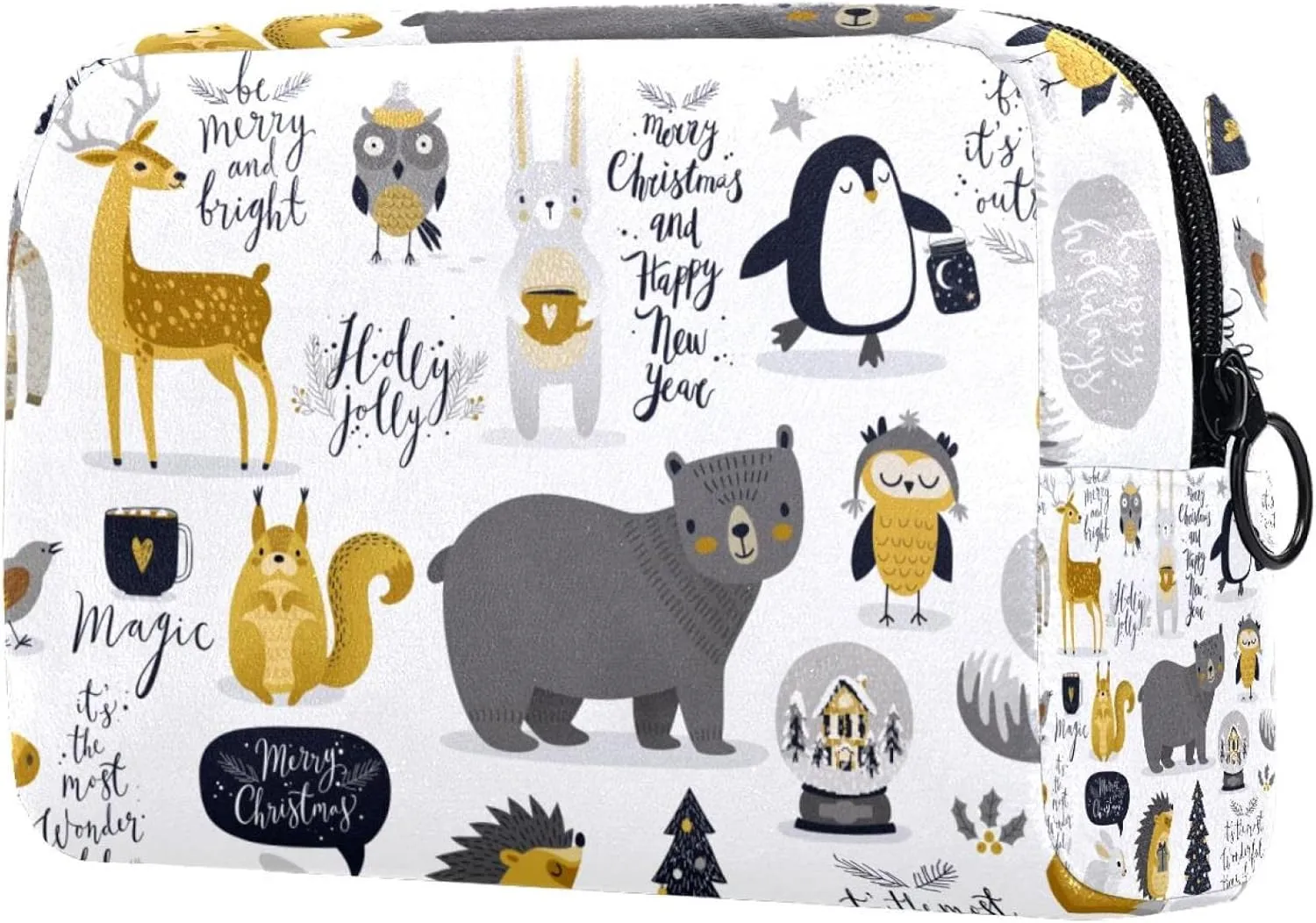 Cute Animals Fox Deer Cosmetic Makeup Bags, Small Travel Zipper Pouch Portable Toiletry Bag Makeup Organizer for Women Teen Girls
