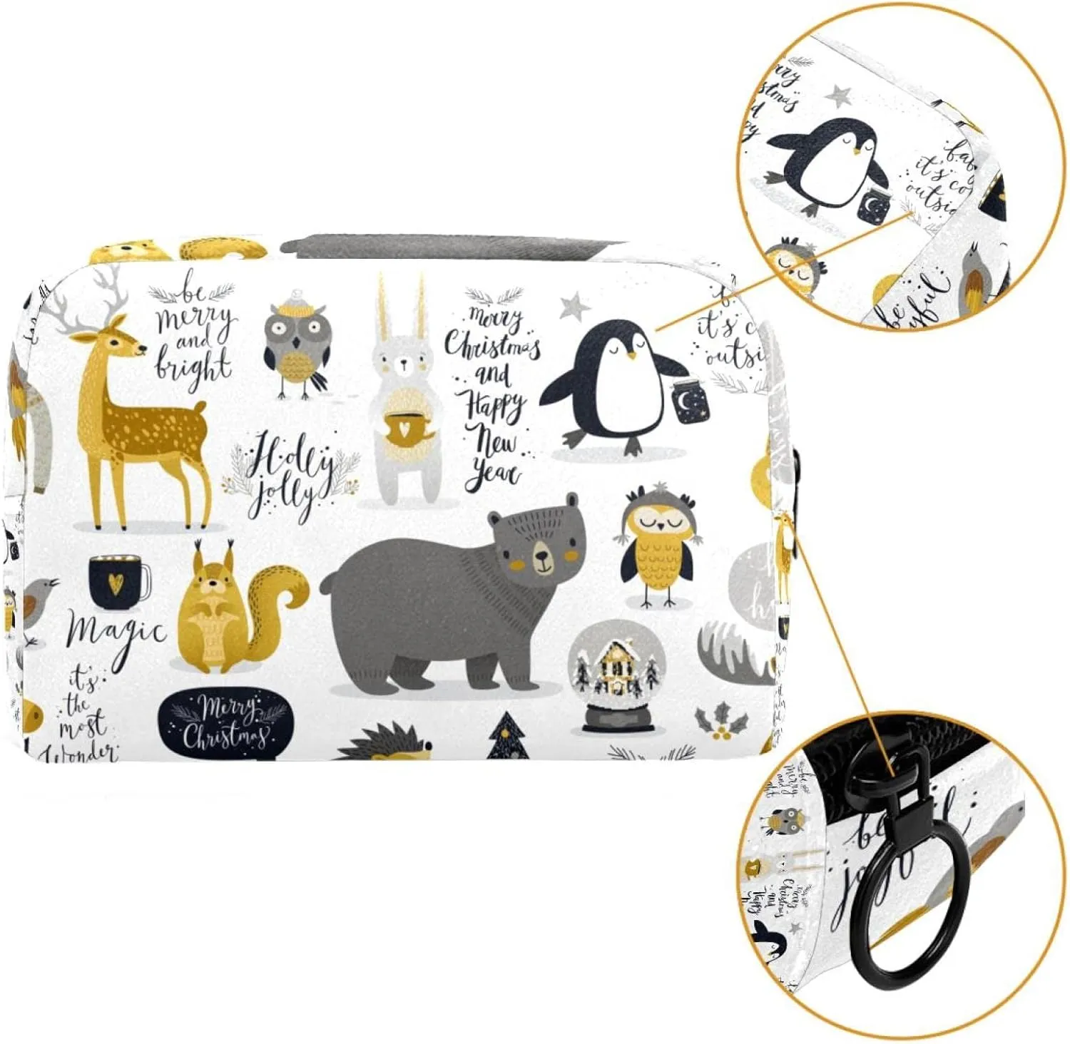 Cute Animals Fox Deer Cosmetic Makeup Bags, Small Travel Zipper Pouch Portable Toiletry Bag Makeup Organizer for Women Teen Girls