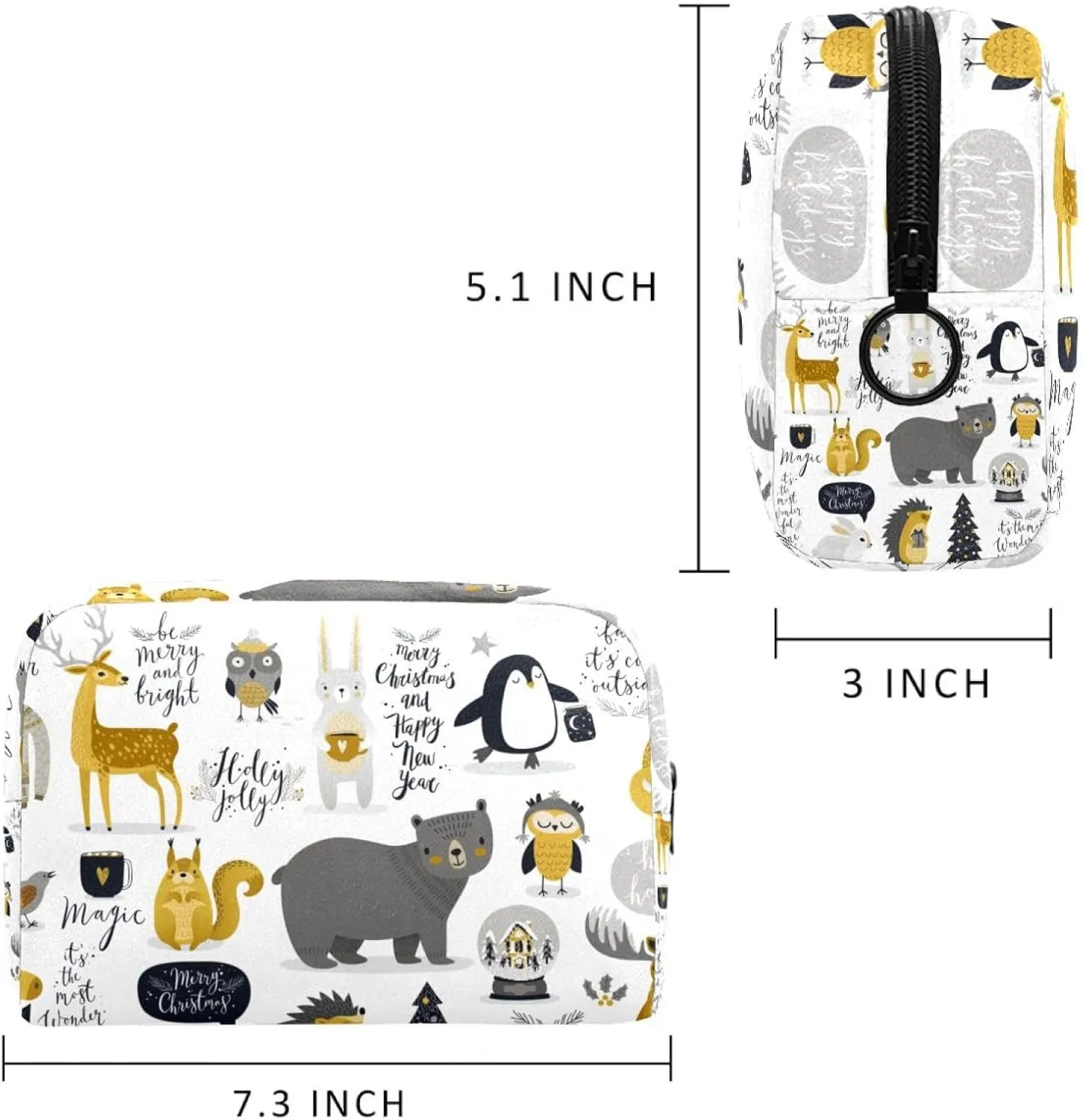 Cute Animals Fox Deer Cosmetic Makeup Bags, Small Travel Zipper Pouch Portable Toiletry Bag Makeup Organizer for Women Teen Girls