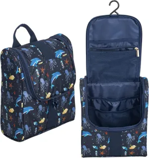 Cute Cartoon Hanging Kids Toiletry Bag Children Travel Cosmetic Makeup Organizer Wash Bag Shower bag Over Night Bag Camping Shaving Kit Bag for Boys & Girls (Sea World)