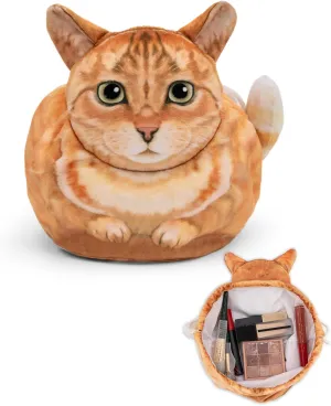 Cute Cat Makeup Bag Organizer - Large Cosmetic Pouch for Purse, Travel Essentials (Orange Cat)