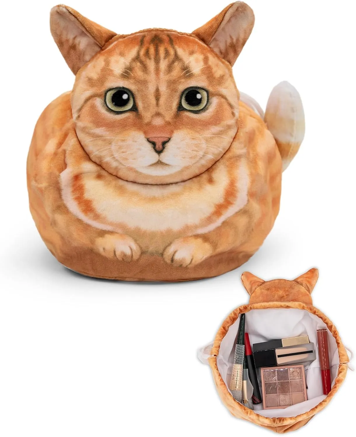 Cute Cat Makeup Bag Organizer - Large Cosmetic Pouch for Purse, Travel Essentials (Orange Cat)