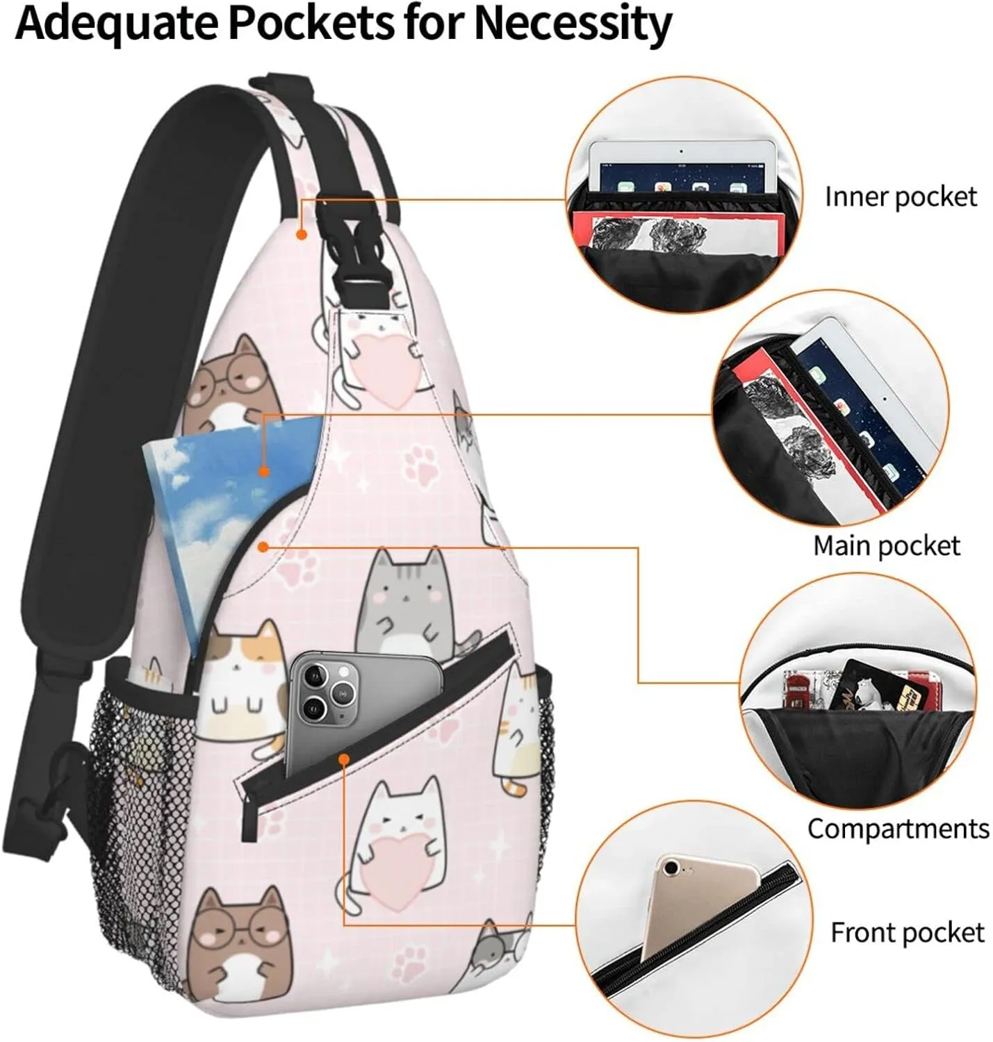 Cute Cat Sling Bag Crossbody Backpack Women Kawaii Present Outdoor Casual