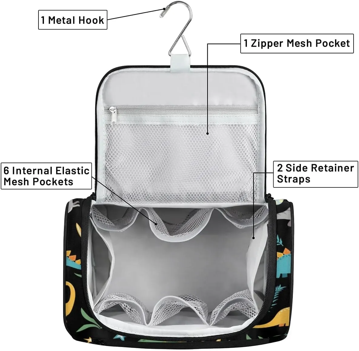 Cute Dinosaur Ancient Hanging Toiletry Bag Cosmetic Makeup Bag Travel Organizer for Accessories Toiletries Essentials Kit
