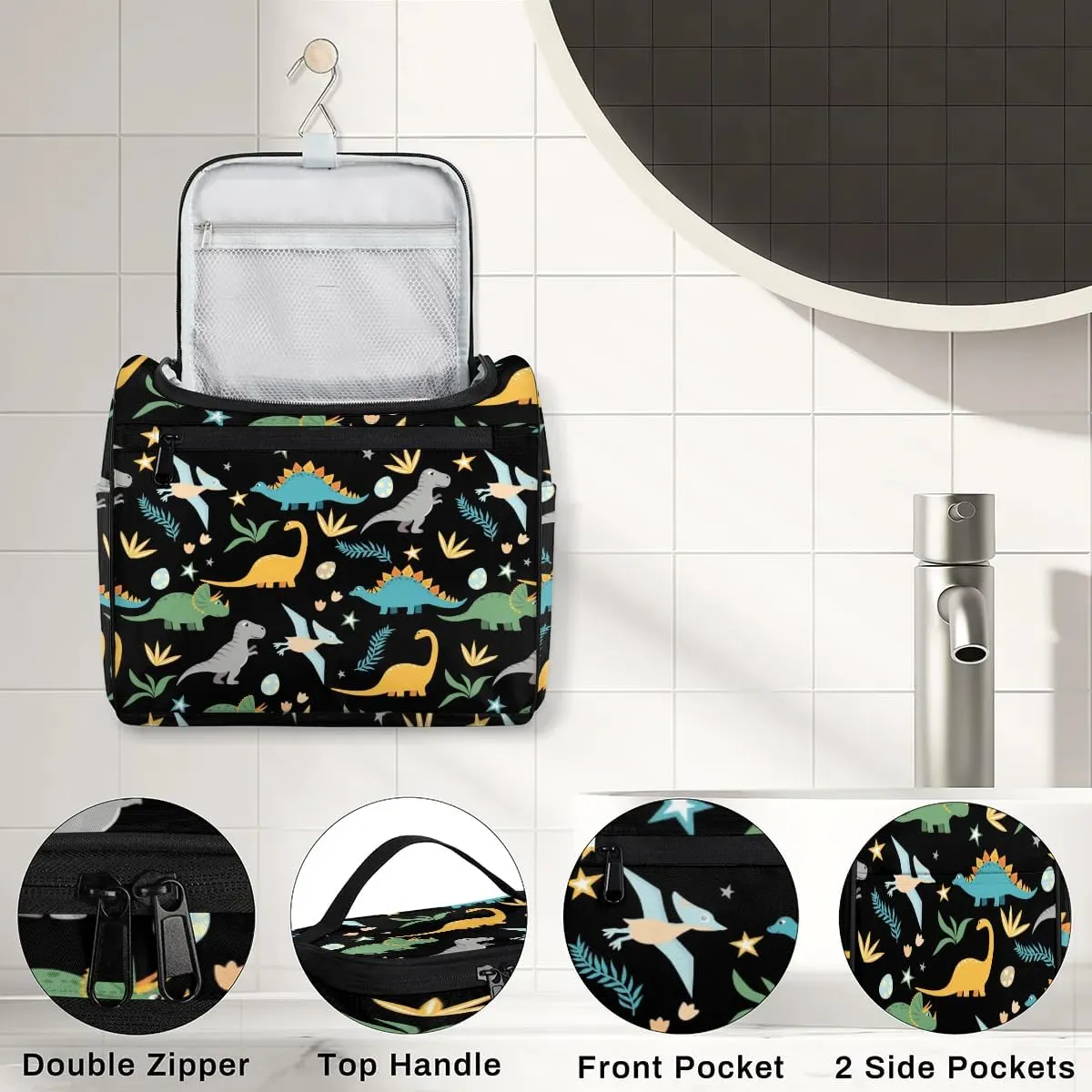 Cute Dinosaur Ancient Hanging Toiletry Bag Cosmetic Makeup Bag Travel Organizer for Accessories Toiletries Essentials Kit