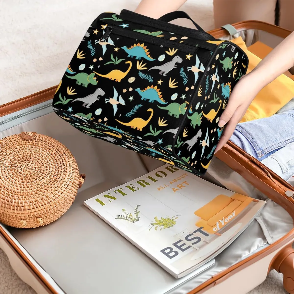 Cute Dinosaur Ancient Hanging Toiletry Bag Cosmetic Makeup Bag Travel Organizer for Accessories Toiletries Essentials Kit