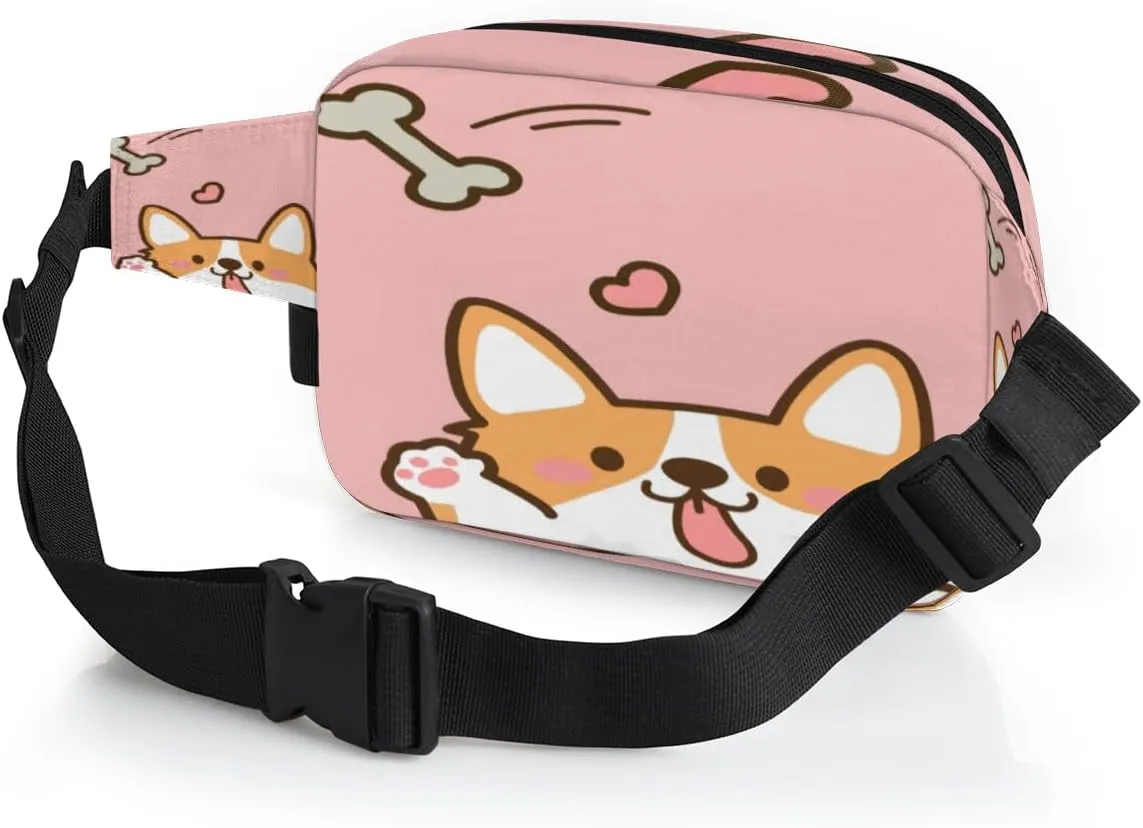 Cute Dog Pattern Durable Waterproof Fanny Pack with Double Zipper Closure - Organize Your Essentials with Ease - Lightweight and Comfortable for Men and Women