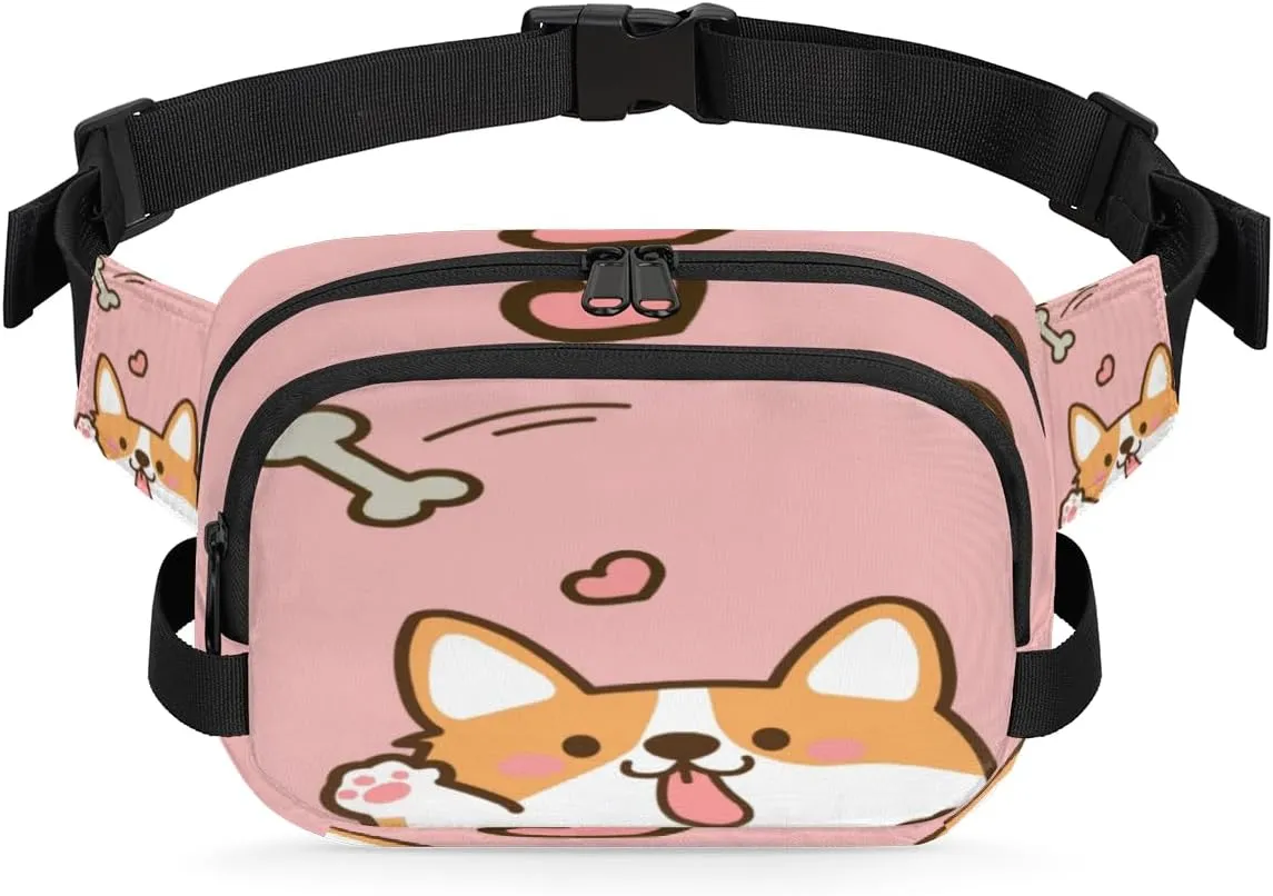Cute Dog Pattern Durable Waterproof Fanny Pack with Double Zipper Closure - Organize Your Essentials with Ease - Lightweight and Comfortable for Men and Women
