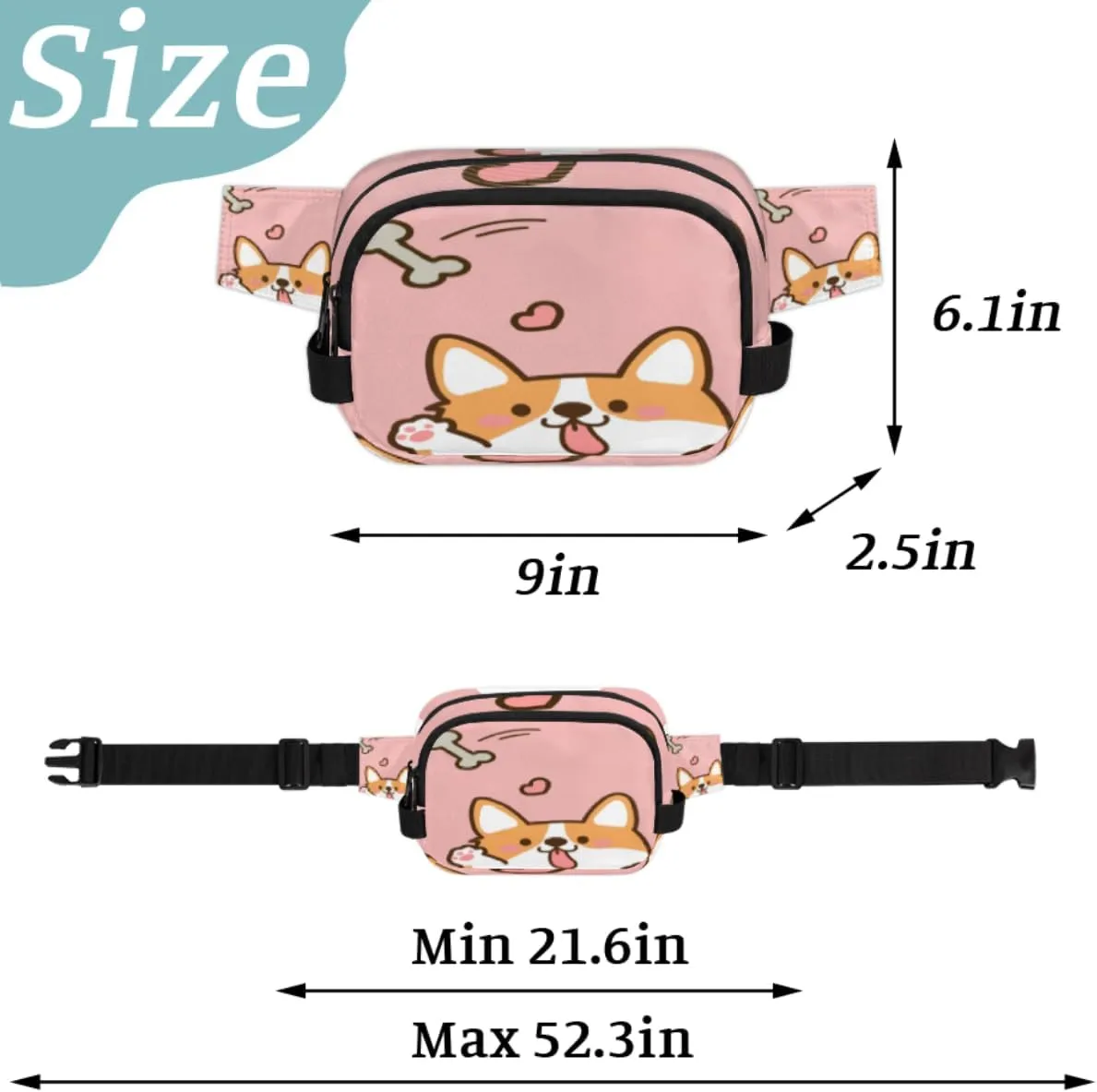 Cute Dog Pattern Durable Waterproof Fanny Pack with Double Zipper Closure - Organize Your Essentials with Ease - Lightweight and Comfortable for Men and Women