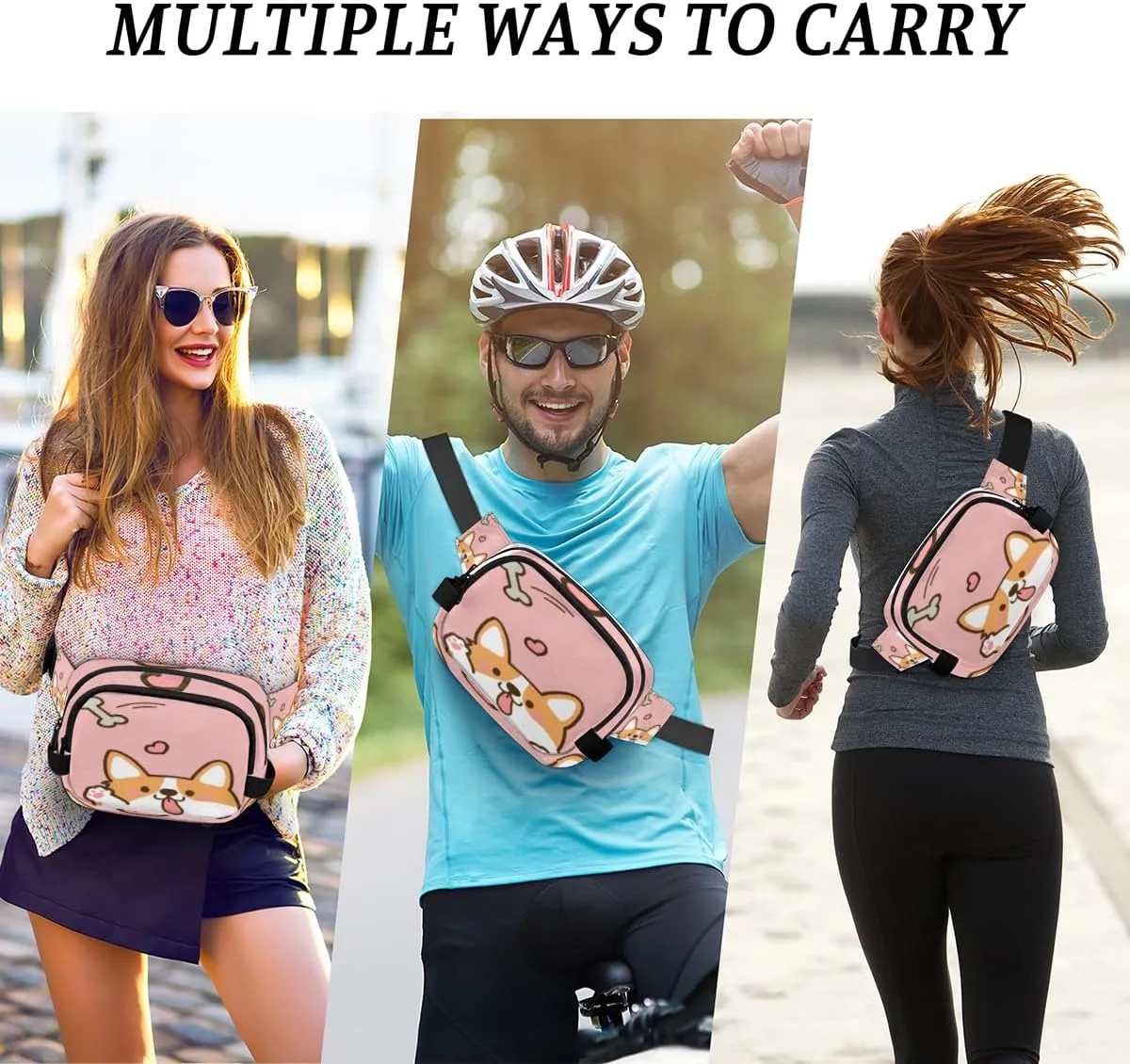 Cute Dog Pattern Durable Waterproof Fanny Pack with Double Zipper Closure - Organize Your Essentials with Ease - Lightweight and Comfortable for Men and Women
