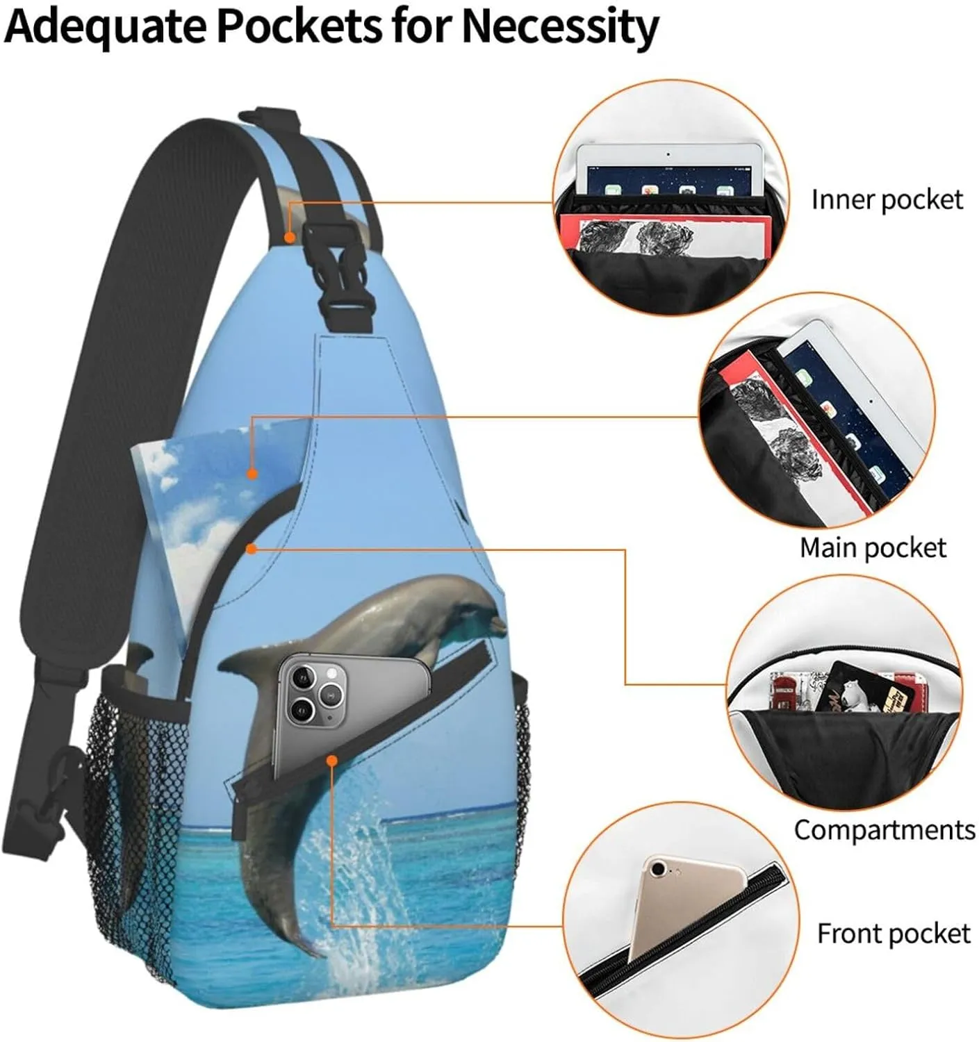 Cute Dolphin Crossbody Bag Dolphin Shoulder Bag Backpack Beach Sling Bag Chest Casual Daypack for Beach Outdoor