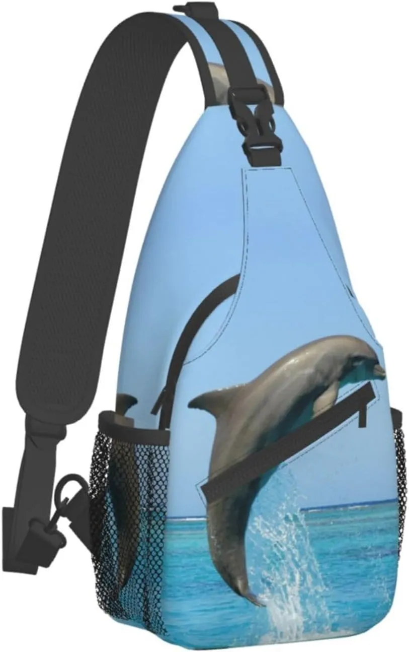 Cute Dolphin Crossbody Bag Dolphin Shoulder Bag Backpack Beach Sling Bag Chest Casual Daypack for Beach Outdoor