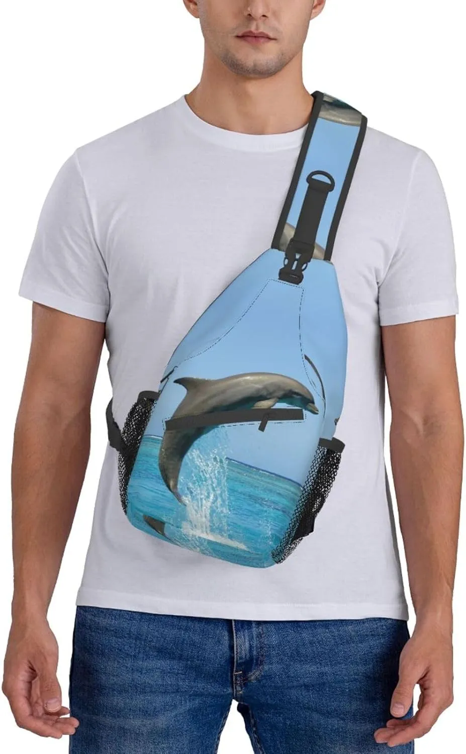 Cute Dolphin Crossbody Bag Dolphin Shoulder Bag Backpack Beach Sling Bag Chest Casual Daypack for Beach Outdoor