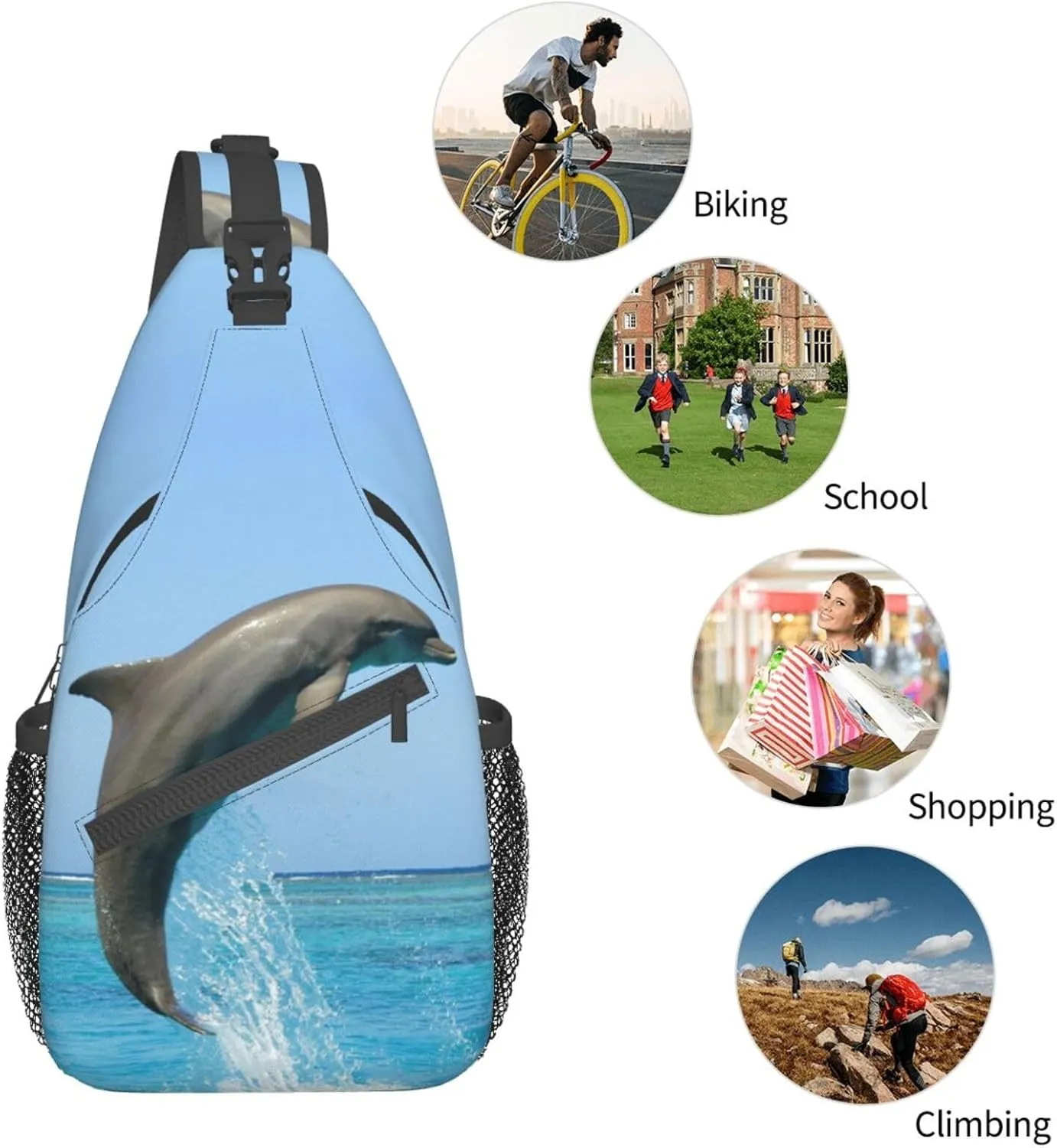 Cute Dolphin Crossbody Bag Dolphin Shoulder Bag Backpack Beach Sling Bag Chest Casual Daypack for Beach Outdoor