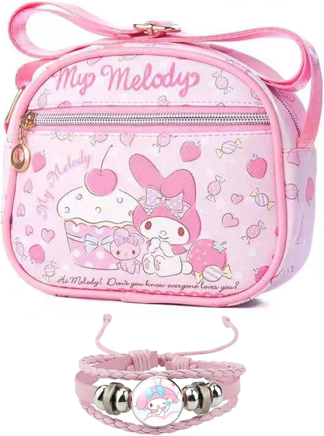 Cute Kitty Cat Crossbody Bag with Adjustable Shoulder Strap and Bracelet Charm Handbag Wallet Purse Shoulder Bag Coin Pouch