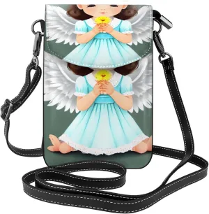 Cute Little Angel Zippered Crossbody Bag, Women'S Shoulder Bag With Card Slot, Removable Shoulder Strap, 7.6 X 4.9 In., Black
