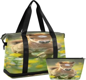 Cute Pony Gym Bag - Weekender Overnight Bags for Women Men, Sport Travel Duffel Bag with Wet Pocket & Shoe Compartment