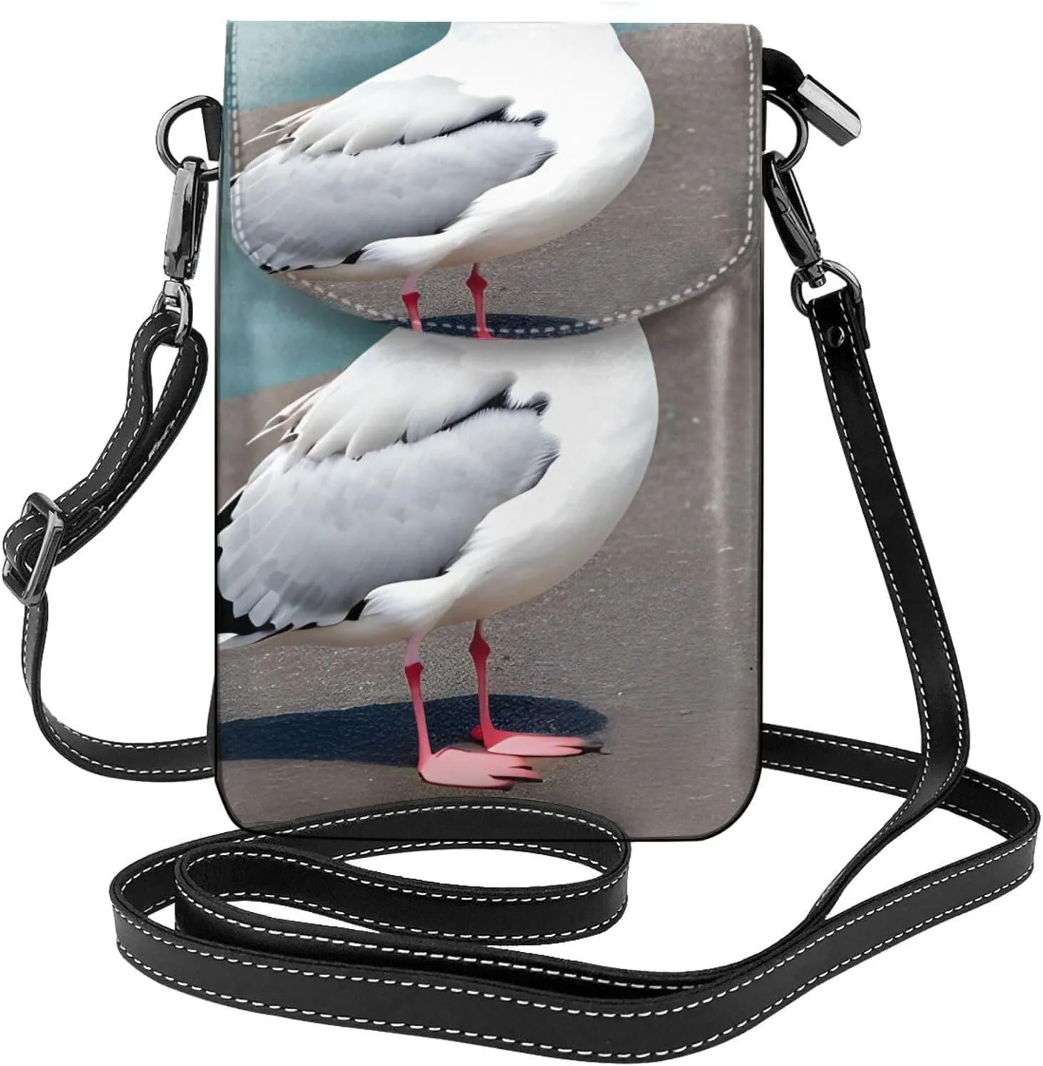 Cute Seagull Zippered Crossbody Bag, Women'S Shoulder Bag With Card Slot, &Removable Shoulder Strap, 7.6 X 4.9 In.
