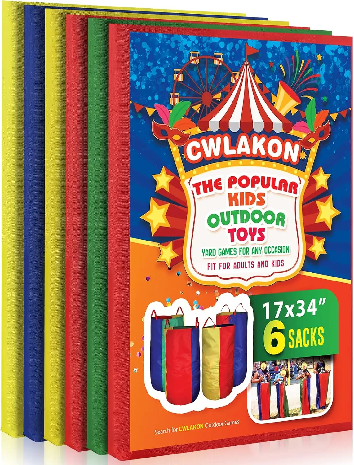 CWLAKON 6 Pack Potato Sack Race Bags for Kids Adults Family Outdoor Field Day Birthday Party Yard Backyard Camping Picnic Easter Fall Themed Thanksgiving Halloween Christmas 4th of July Party Games