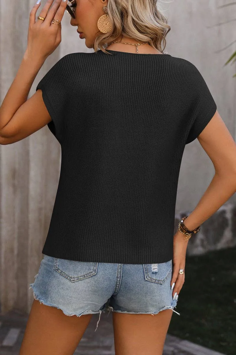 CWOSWS0050_Round Neck Short Sleeve Sweater: OLIVE / (L) 1