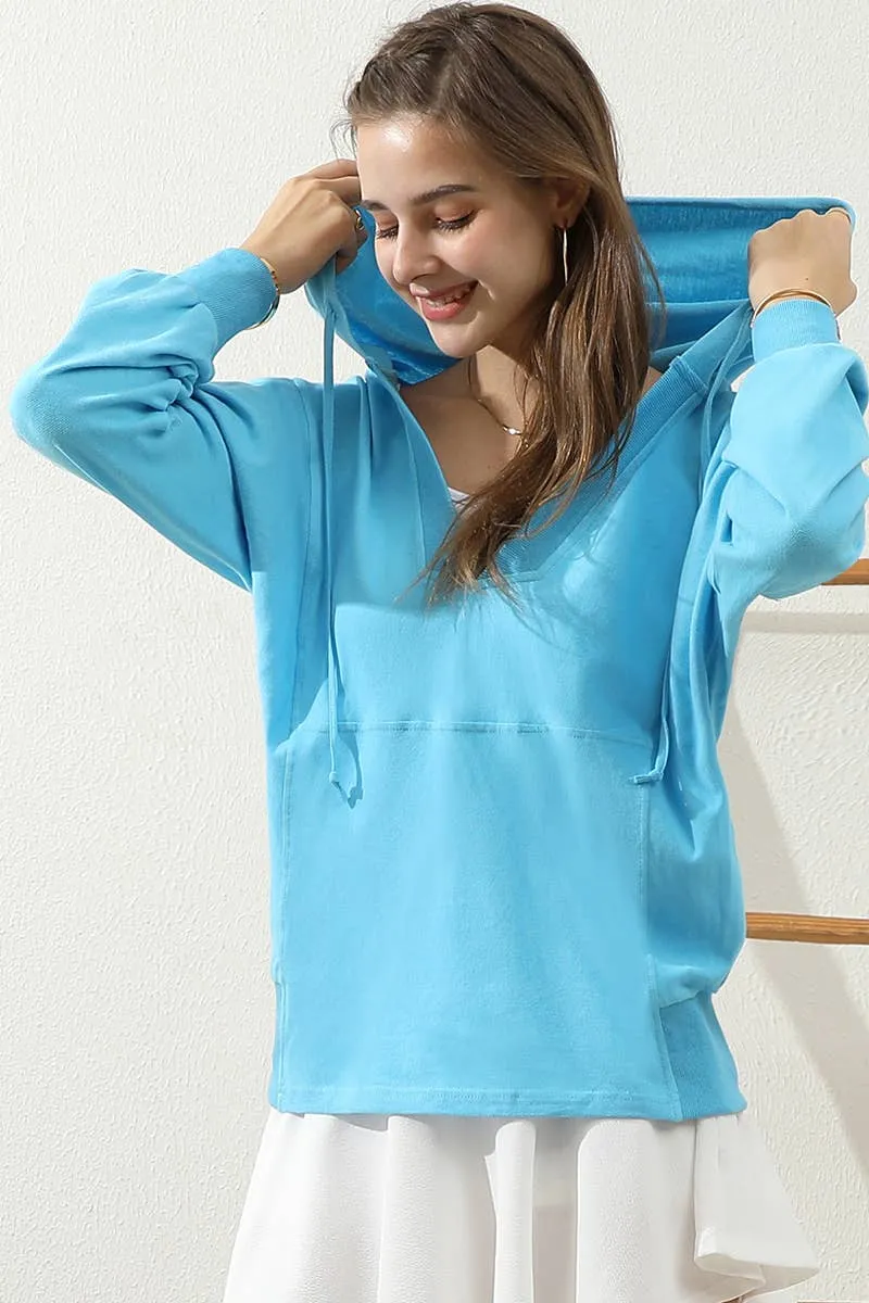 CWTTL1451_Basic Lightweight Pullover Hoodie Sweatshirt: AQUA / (M) 1