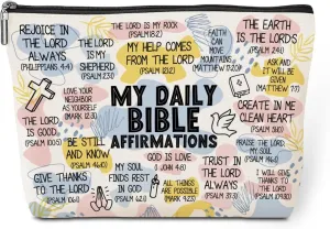 Daily Affirmations for Women Scripture Bible Verse Makeup Bag Faith Christian Gifts for Women Mental Health Gifts for Female Sister Friend Coworker Birthday Friendship Mothers Day Travel Toiletry Bag