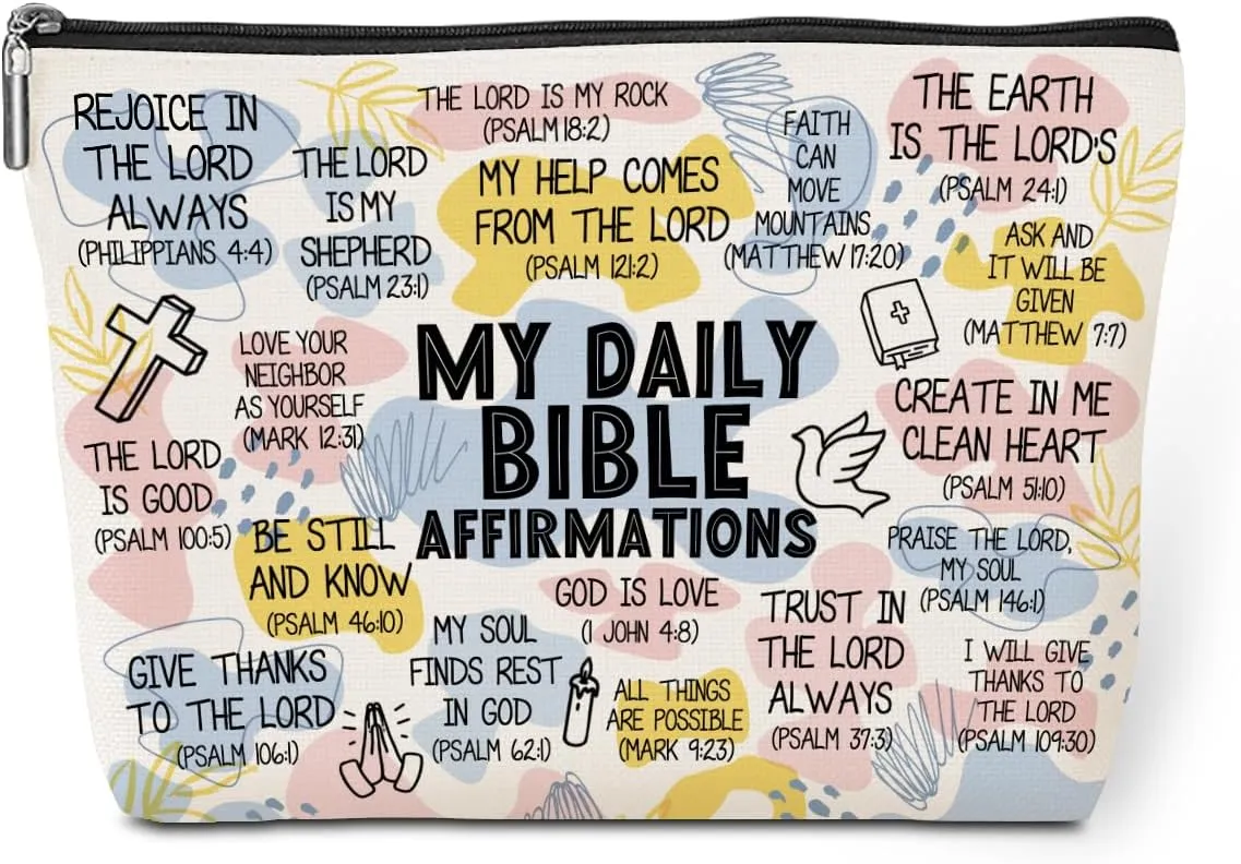 Daily Affirmations for Women Scripture Bible Verse Makeup Bag Faith Christian Gifts for Women Mental Health Gifts for Female Sister Friend Coworker Birthday Friendship Mothers Day Travel Toiletry Bag
