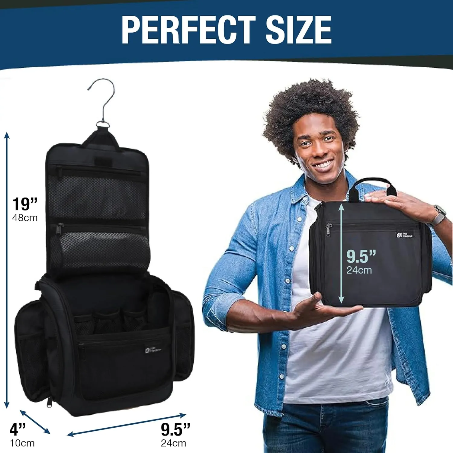 D&D Hanging Travel Toiletry Bag for Men and Women – Large Cosmetics, Makeup and Toiletries Organizer Kit with 10 Compartments, YKK Zippers, XXL Metal Swivel Hook, Water-Resistant Nylon