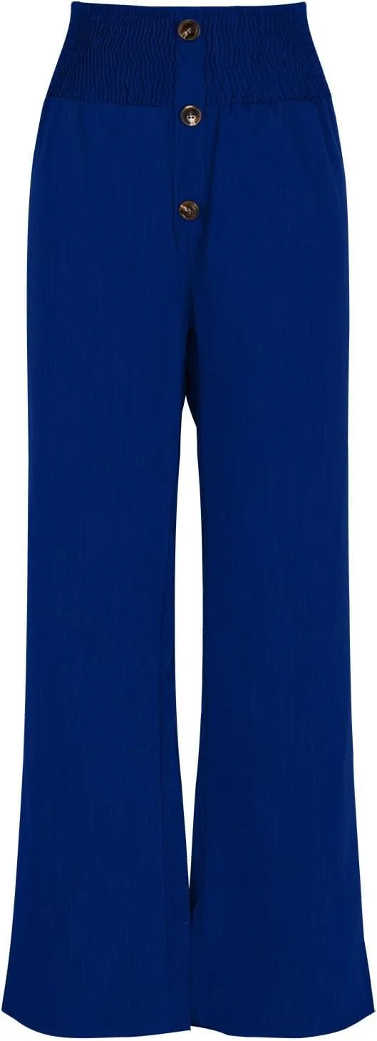 DASAYO Cotton Linen Pants for Women Smocked High Waisted Palazzo Pants Ladies Dressy Casual Wide Leg Trousers Summer Fashion