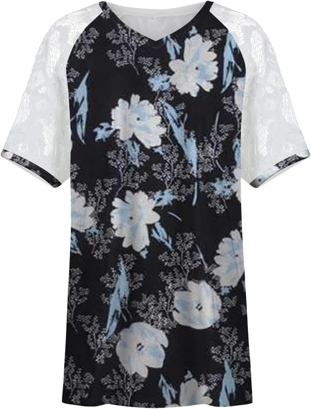 DASAYO Women's Plus Size Summer Tops Lace Short Sleeve Floral Print Trendy Tee Shirts Fashion Casual Summer t Shirt Blouses
