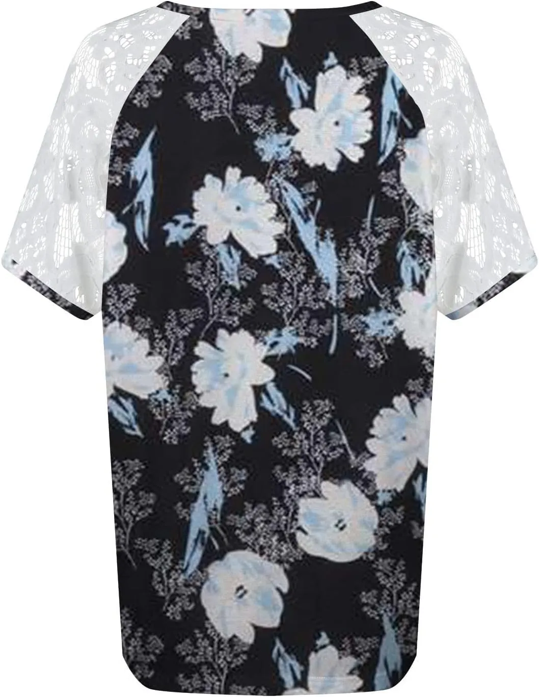 DASAYO Women's Plus Size Summer Tops Lace Short Sleeve Floral Print Trendy Tee Shirts Fashion Casual Summer t Shirt Blouses