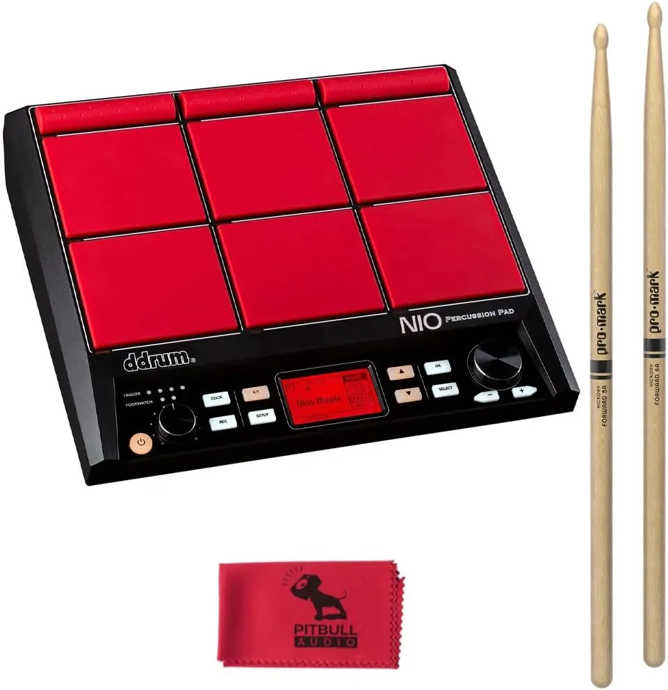 ddrum NIO 9-Pad Drum-Trigger Percussion Pad, 30 Preset Kits, MIDI I/O w/Drumsticks & Cloth