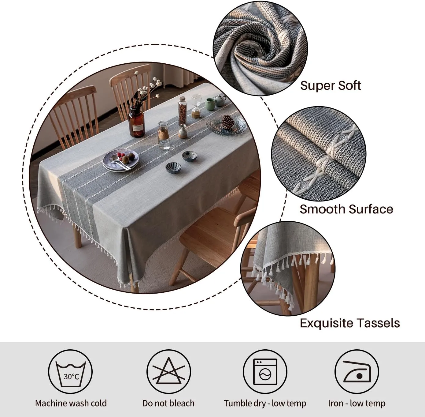 Deep Dream Tablecloth, Embroidered Waterproof Table Cloth Cotton Linen Wrinkle Free Anti-Fading Tablecloths Washable Dust-Proof Table Cover for Kitchen Dinning Party, 55 x 120 Inch - New Gray
