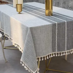 Deep Dream Tablecloth, Embroidered Waterproof Table Cloth Cotton Linen Wrinkle Free Anti-Fading Tablecloths Washable Dust-Proof Table Cover for Kitchen Dinning Party, 55 x 120 Inch - New Gray