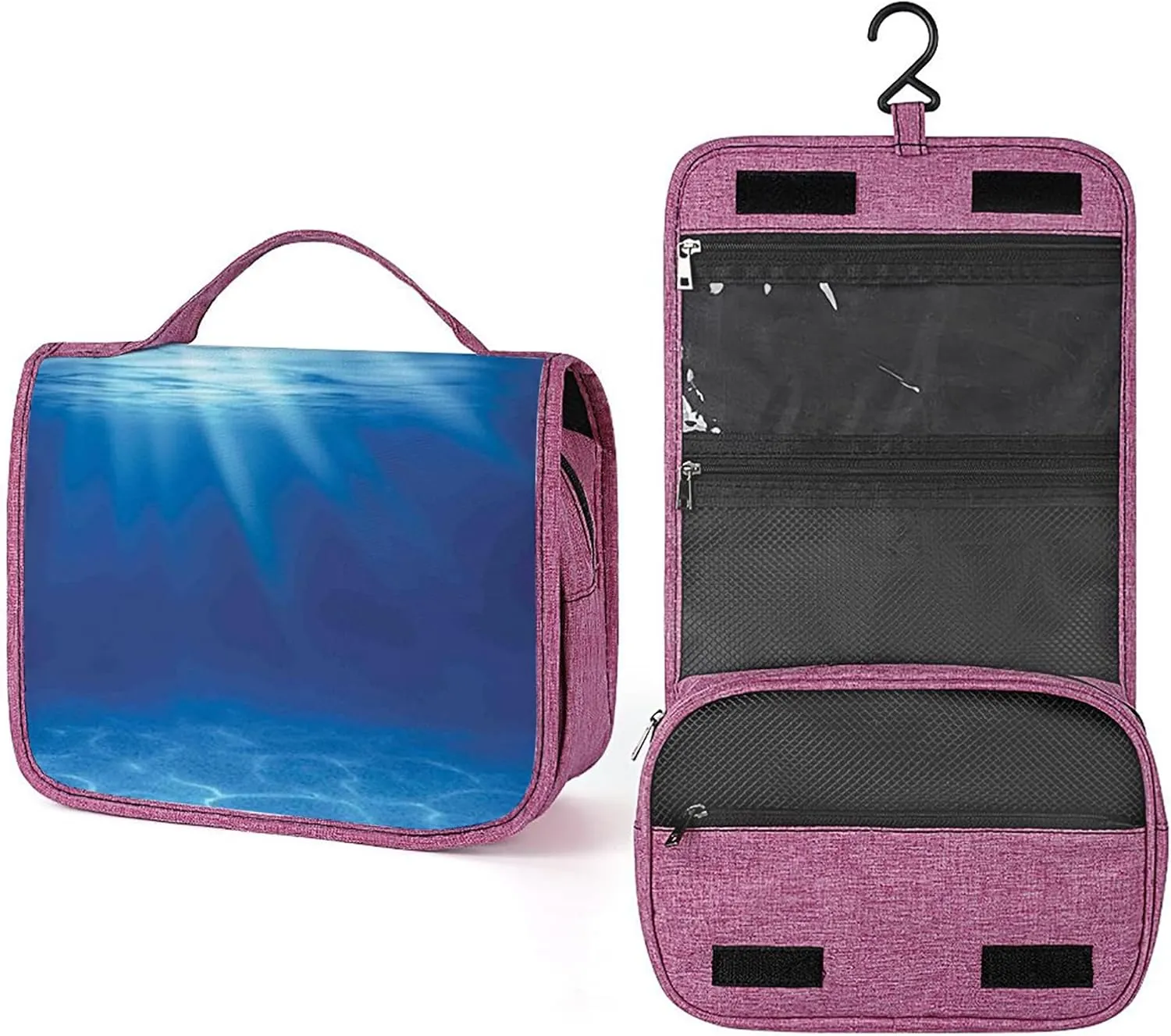 Deep Sea,Toiletry Bag for Women,Blue Deep Sea Or Ocean Underwater,Water-resistant Hanging Bathroom Travel Makeup Organizer,Cosmetic Case Traveling for Full Accessories,Blue