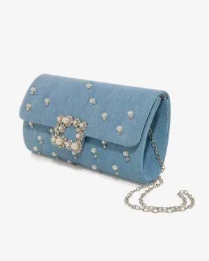 Denim Rhinestone Clutch Blue Denim