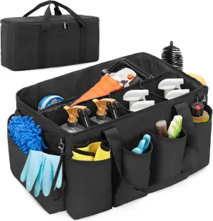 Detailing Bag with Polisher Carry Bag, Large Detail Bag Car Care Box for Auto Detailing Supplies, Car Wash Caddy & Trunk Organizer for Buffer Bottle Towel & Cleaning Kit, Black, Patent Design