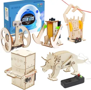 DEUXPER 5 Sets of Robot STEM Toys for Kids, Wood Craft Kit for Boys Age 8-12, DIY Science Building Projects for 6-8, 3D Puzzles Assembly Models, Gift for Children Age 6 7 8 9 10 11 12 14