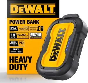 DEWALT Heavy Duty Portable Charger, Power Bank, 10,000 mAh Battery Pack with USB-C Port for iPhone 15/15 Plus/15 Pro/15 Pro Max, iPhone 14/13, Samsung Galaxy