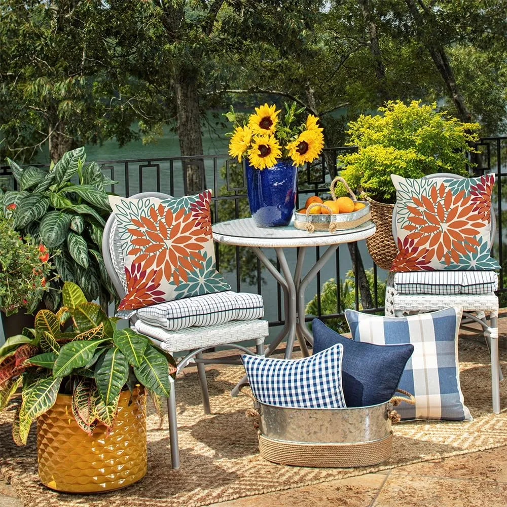 DFXSZ Orange Teal Red Flower Pillow Covers 16x16 Inch Set of 2 Fall Throw Pillows Outdoor Waterproof Decor for Living Room Sofa Patio Funiture Garden Floral Polyester Pillow Covers 002Y16
