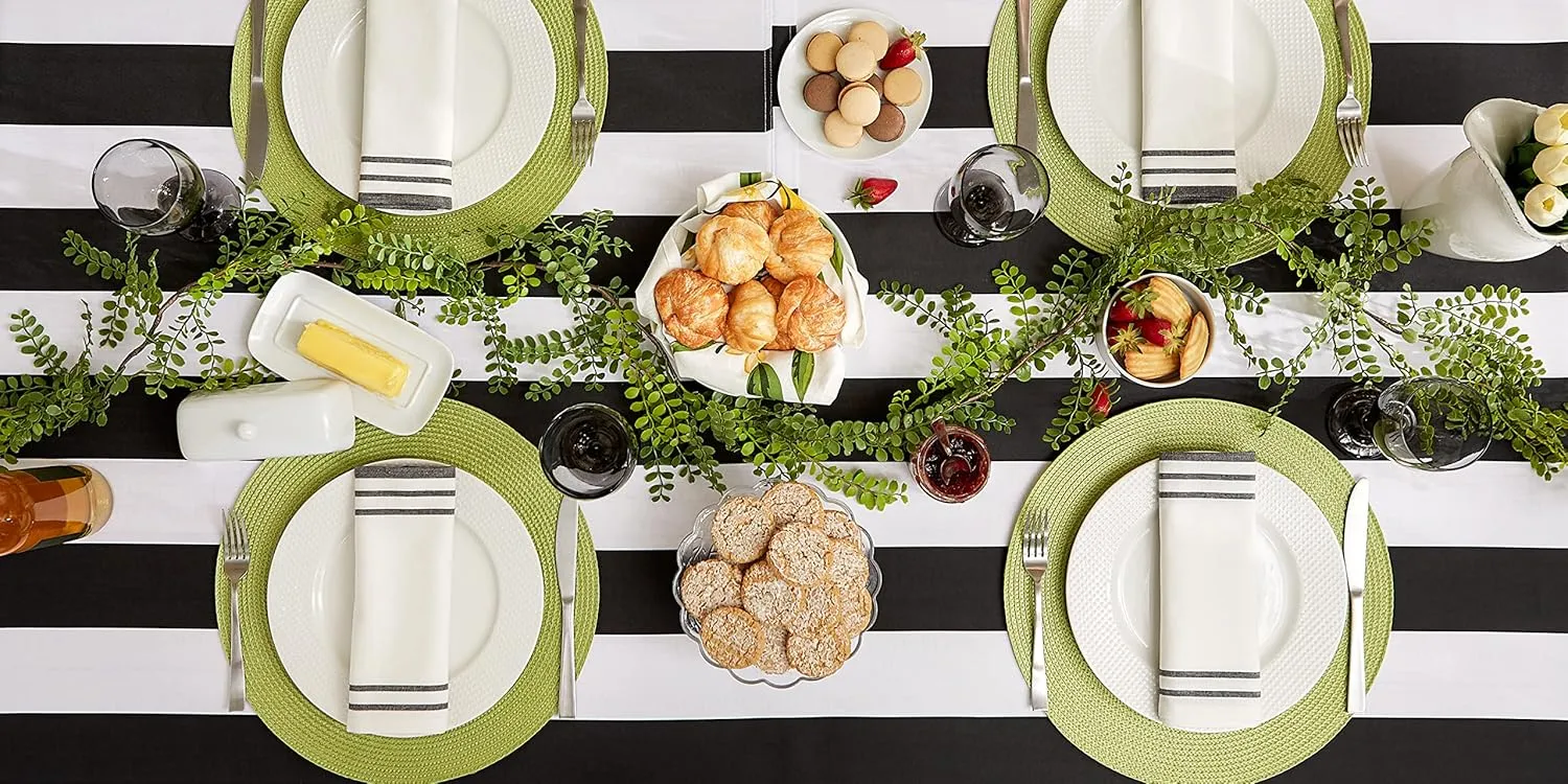 DII Cabana Stripe Outdoor Tabletop Collection, Stain/Wrinkle Resistant & Waterproof, 60" Round, Tablecloth, Black