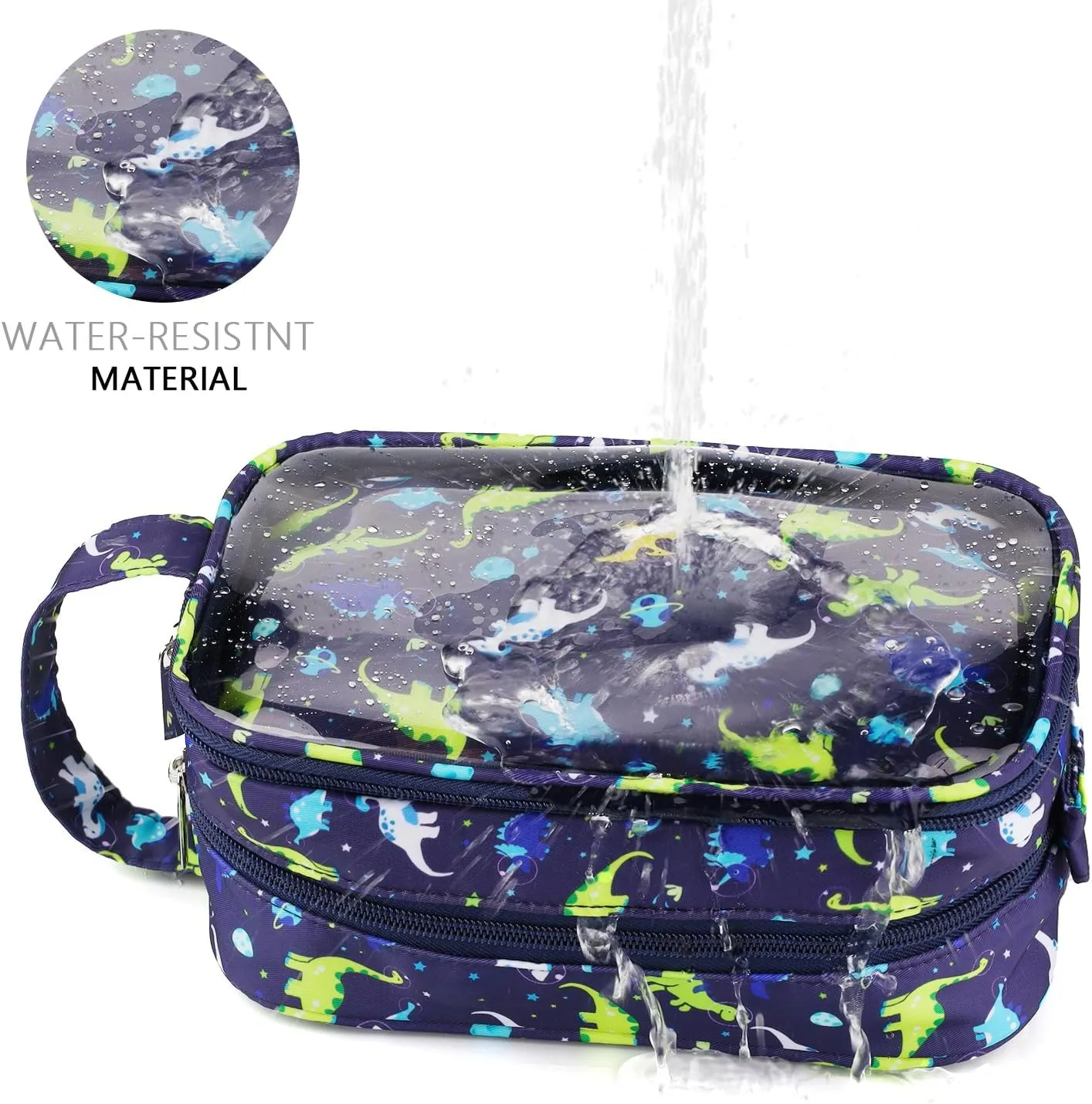 Dinosaur Kids Toiletry Bag for Boys, Travel Clear Toiletry Bag for Little Young Boys Waterproof Hanging Wash Bag Toddler Traveling Toiletries, Navy