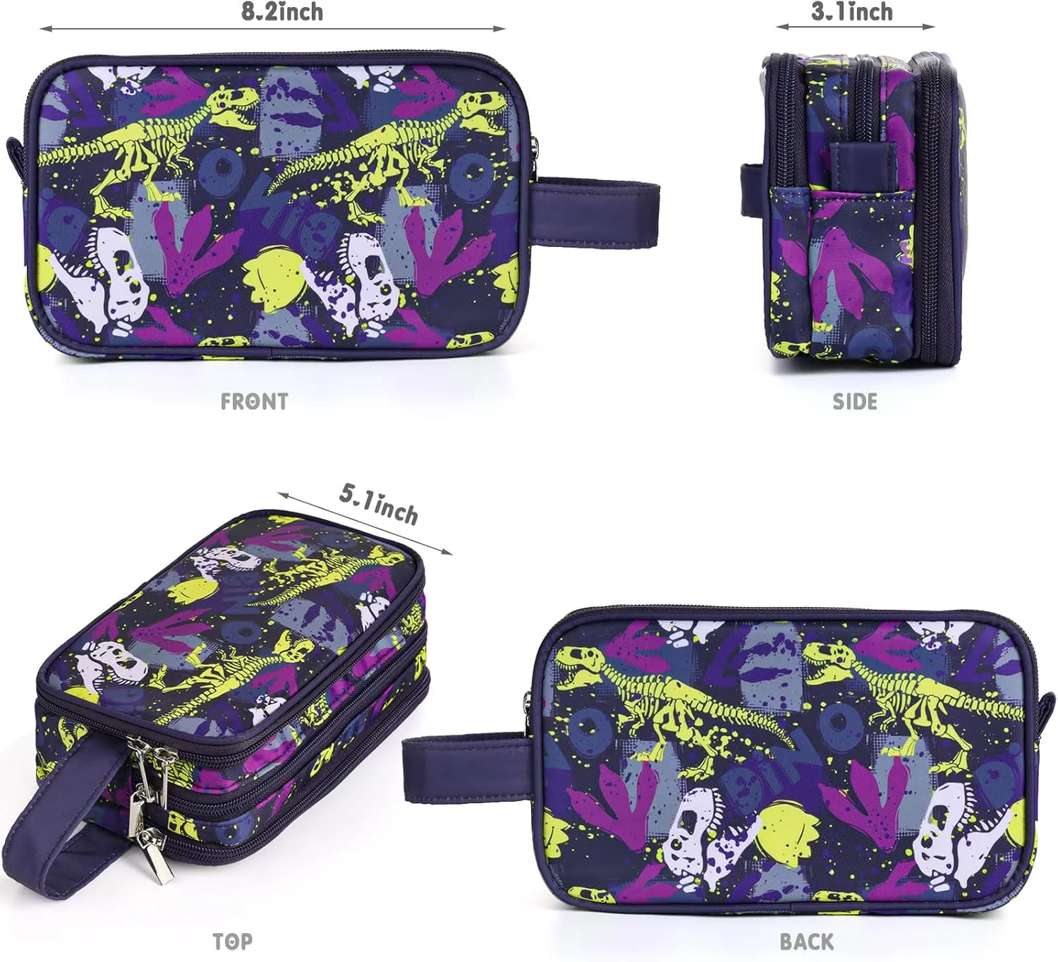 Dinosaur Kids Toiletry Bag for Boys, Travel Toiletry Bag for Little Young Boys Waterproof Hanging Wash Bag Toddler Traveling Toiletries, Black