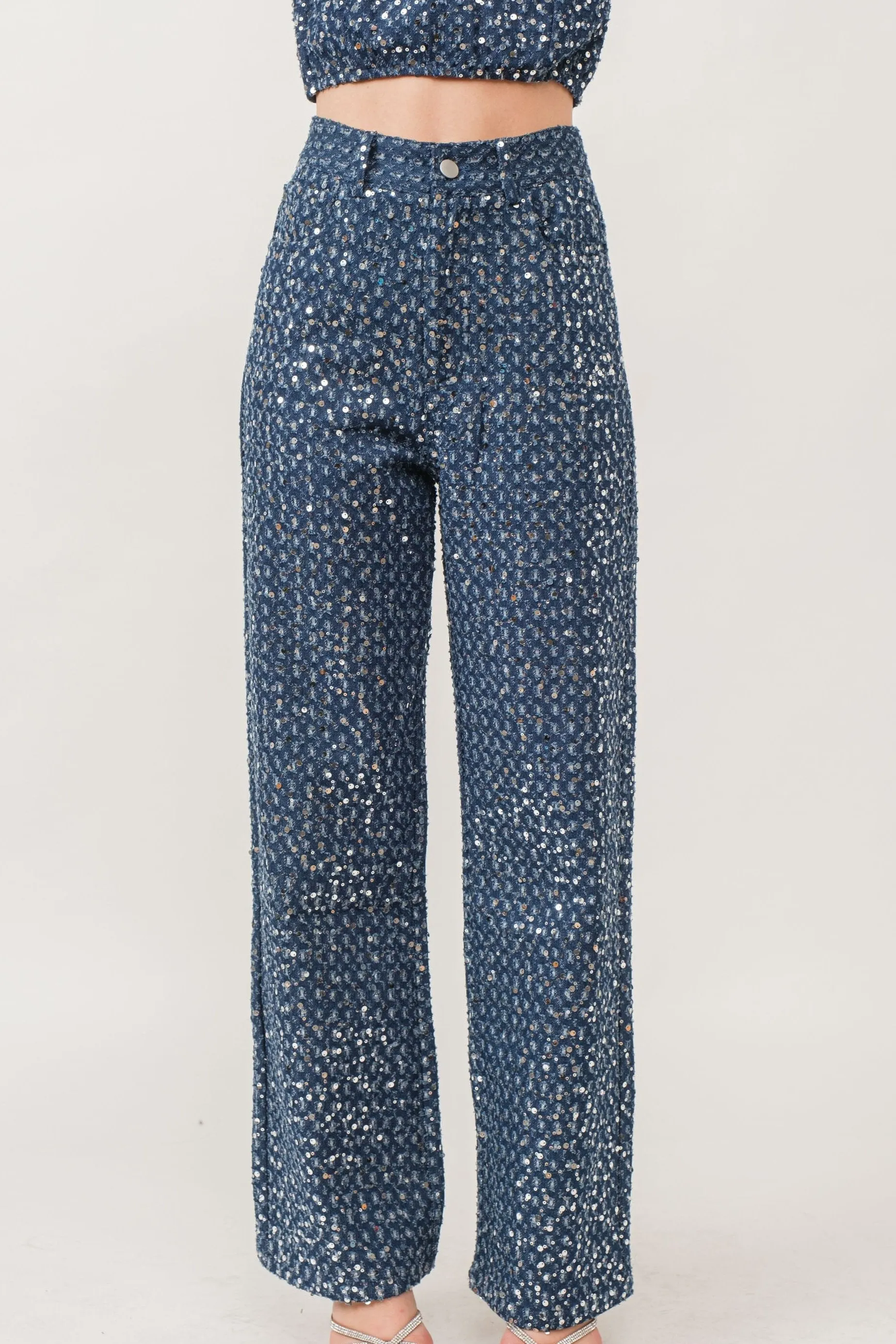 Distressed Sequin Denim Pants