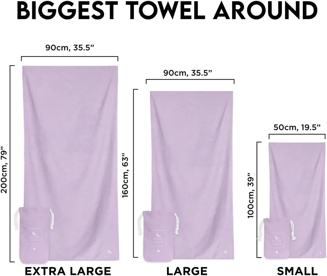 Dock & Bay Beach Towel - Quick Dry, Sand Free - Compact, Lightweight - 100% Recycled - Includes Bag - Essential - Meadow Lilac, Large (160x90cm, 63x35)