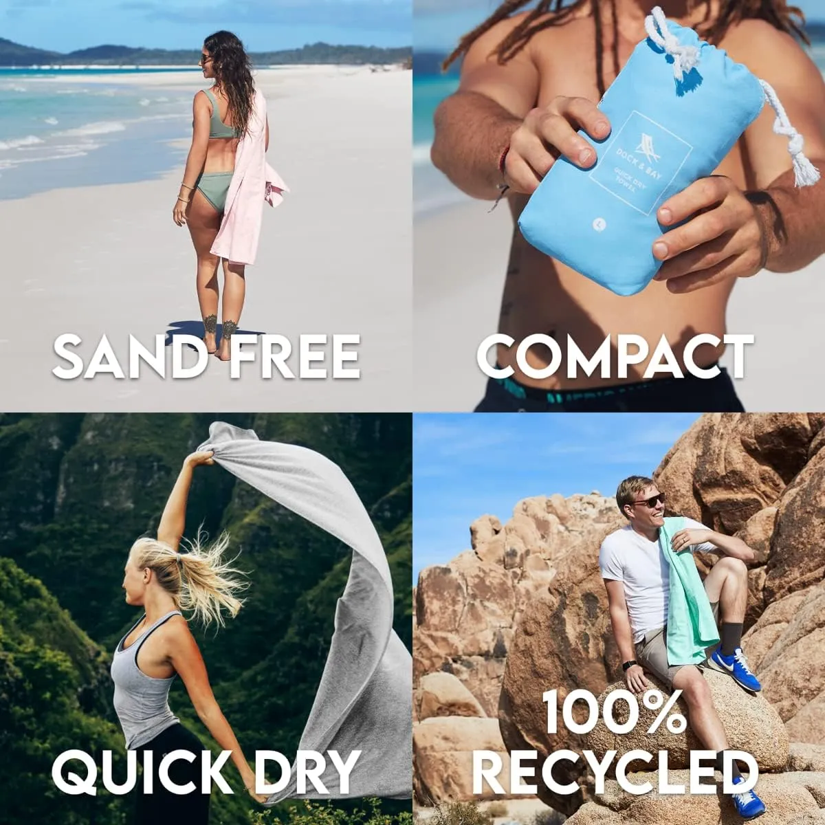 Dock & Bay Beach Towel - Quick Dry, Sand Free - Compact, Lightweight - 100% Recycled - Includes Bag - Essential - Meadow Lilac, Large (160x90cm, 63x35)