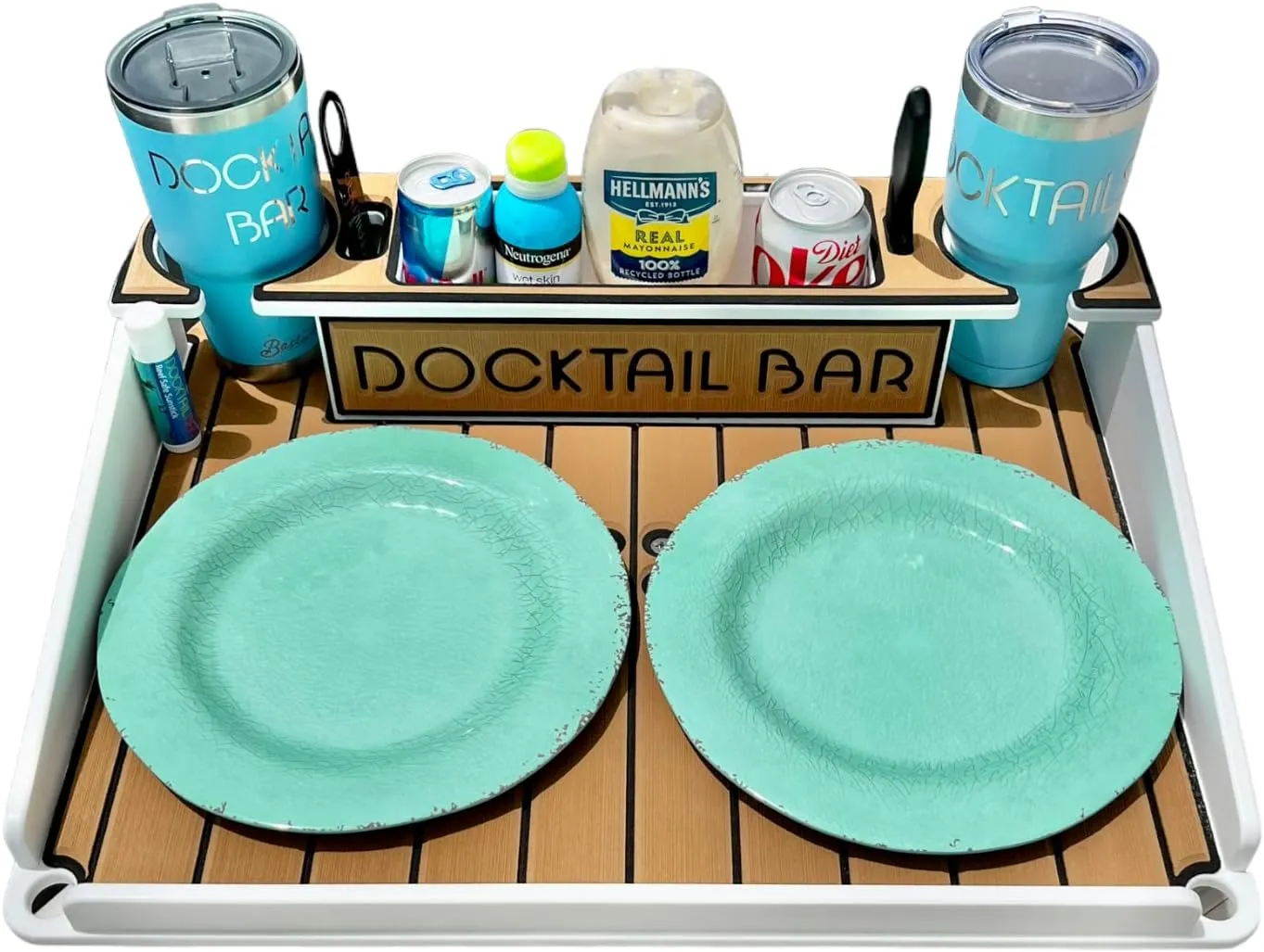 Docktail Bar Utility Boat Table - Includes Rod Holder Mount | Boat Caddy Organizer, Portable Boat Table and Boat Bar, Marine Tables for Boats with Cup Holders, Boat Storage Accessories