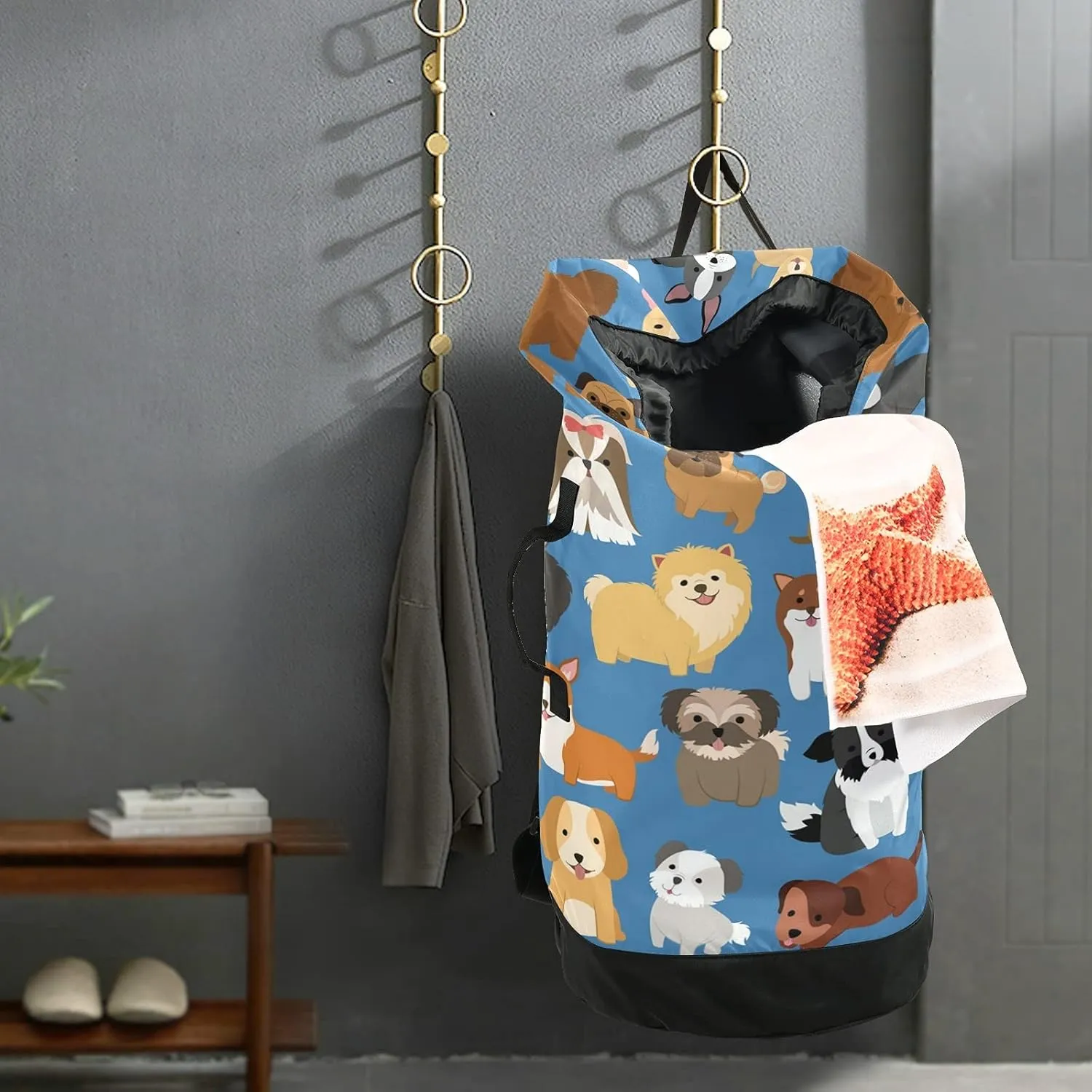 Dog Laundry Bag Backpack Dirty Clothes Bags Organizer With Extra Large Heavy Duty for College,Travel,Camp,Dorm Essentials