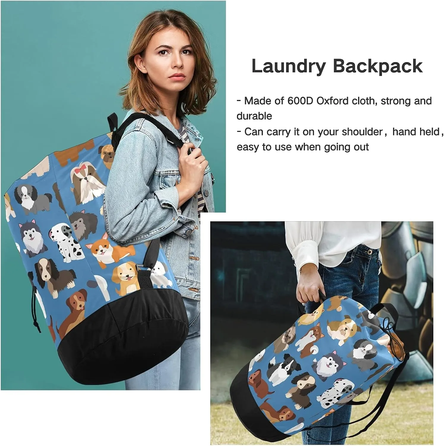 Dog Laundry Bag Backpack Dirty Clothes Bags Organizer With Extra Large Heavy Duty for College,Travel,Camp,Dorm Essentials