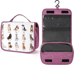 Dog Pattern,Toiletry Bag Hanging Travel Makeup Organizer,Different Puppy Breeds Family Print,Cosmetic Makeup Bag for Full Sized Toiletries,Pale Brown, 215-SDS0326MakeupBagA814